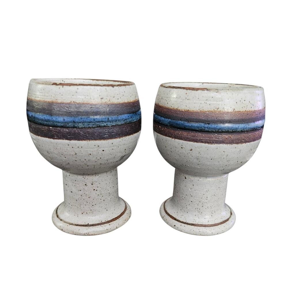 Vintage Otagiri Horizon Stoneware Goblets Set of 2 Blue Brown Japan